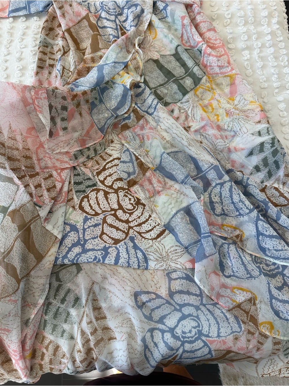 WHBM Ruffle Sleeve Seashell Chiffon Wrap Dress - Picture 6 of 8